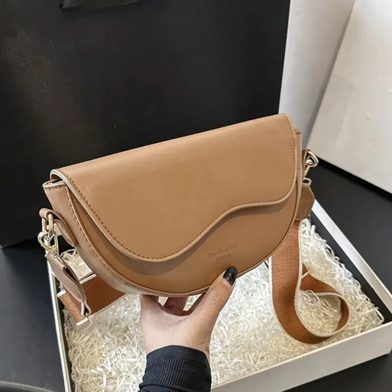 PU Leather Casual Ladies Shoulder Bag Women's Flap Crossbody Bag Saddle Bag 2 Straps Retro Handbag - Image 5