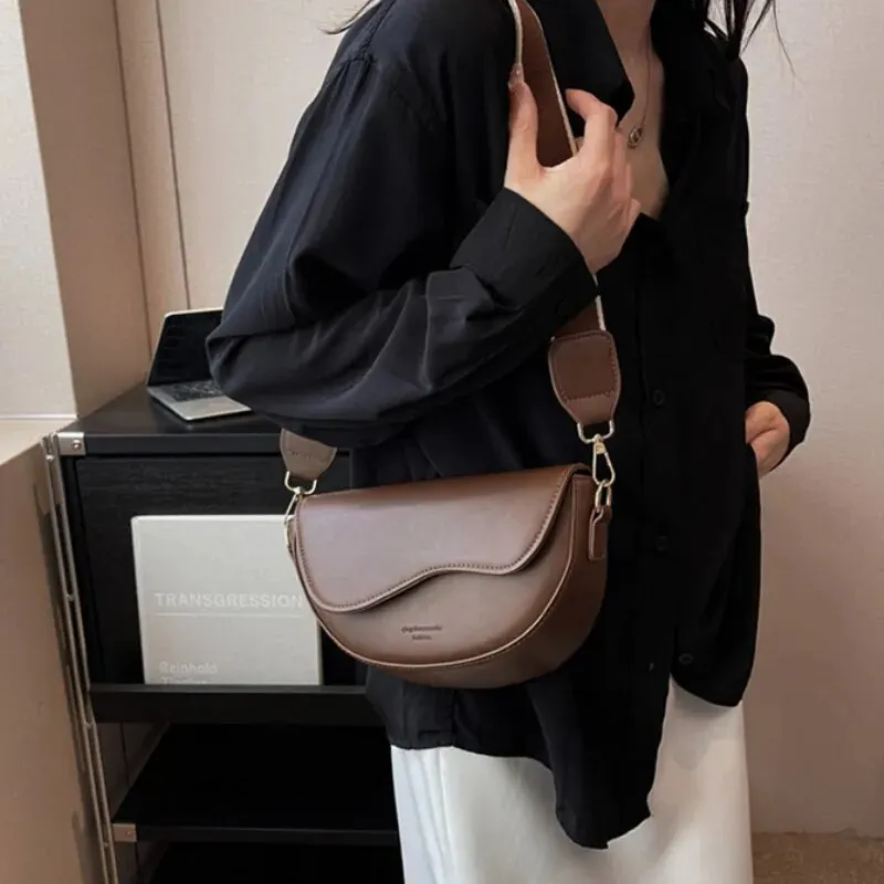 PU Leather Casual Ladies Shoulder Bag Women's Flap Crossbody Bag Saddle Bag 2 Straps Retro Handbag - Image 3