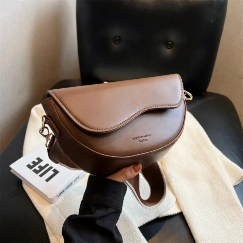 PU Leather Casual Ladies Shoulder Bag Women's Flap Crossbody Bag Saddle Bag 2 Straps Retro Handbag - Image 2