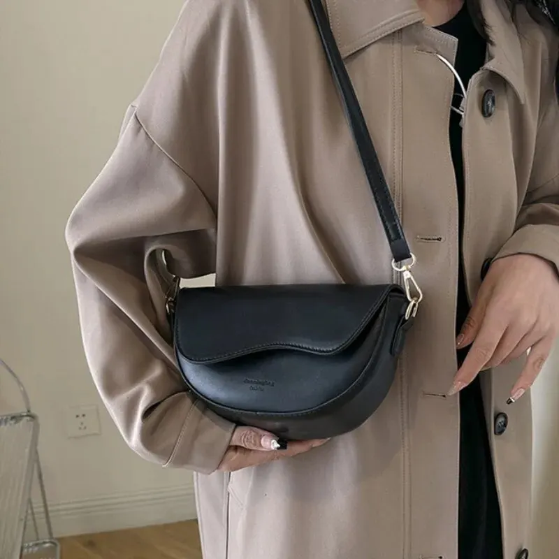 PU Leather Casual Ladies Shoulder Bag Women's Flap Crossbody Bag Saddle Bag 2 Straps Retro Handbag - Image 4